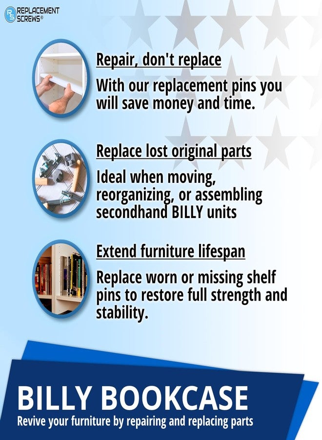 ReplacementScrews 8pcs Billy Bookshelf Pins/Pegs Compatible with IKEA Part 131372 - Zinc Alloy Die-Cast Shelf Supports - Image 5